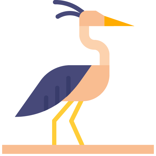 Icono de garza estilizada, ave común en paisajes asiáticos